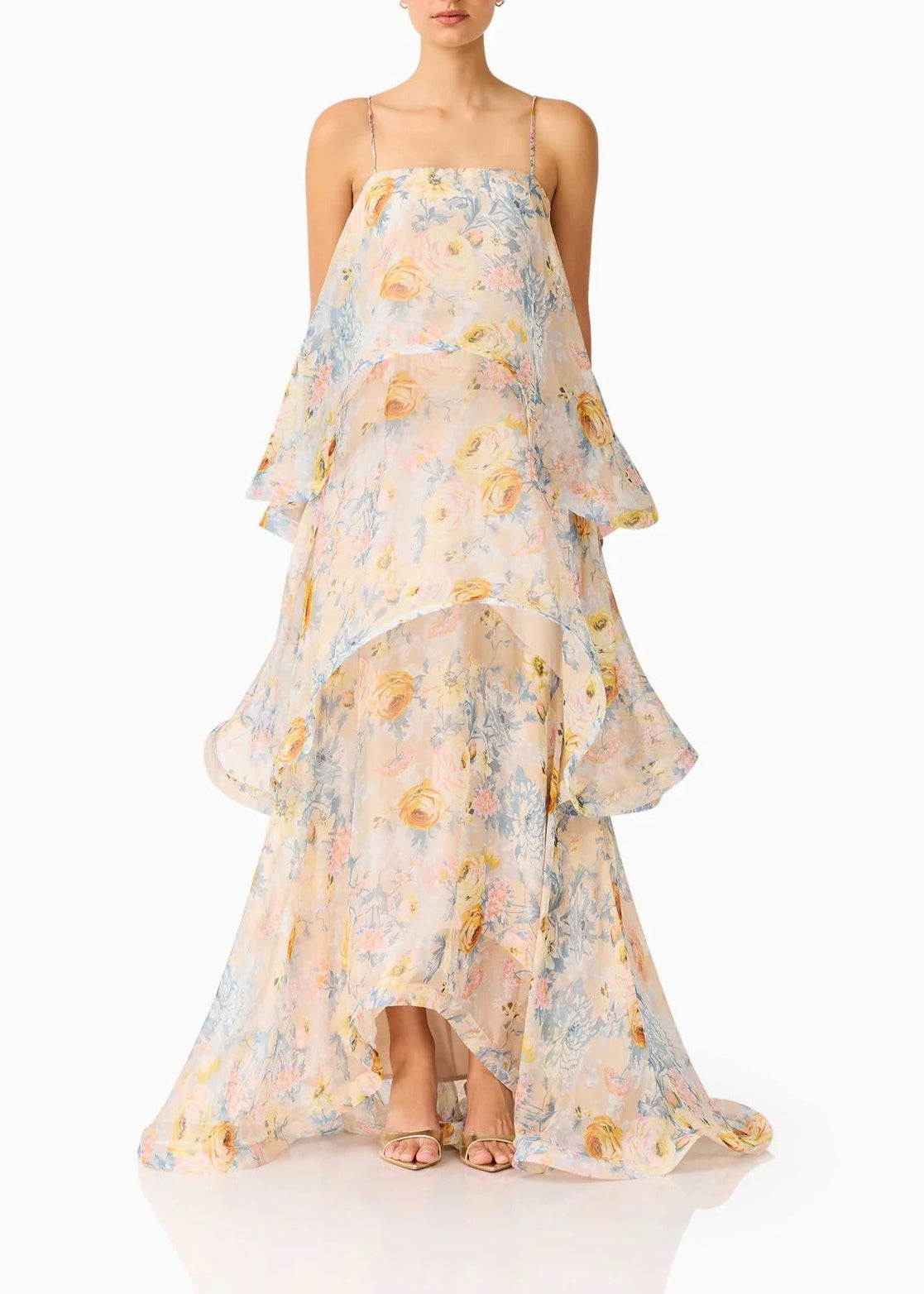 Hannie Floral Tiered Maxi Dress In Yellow