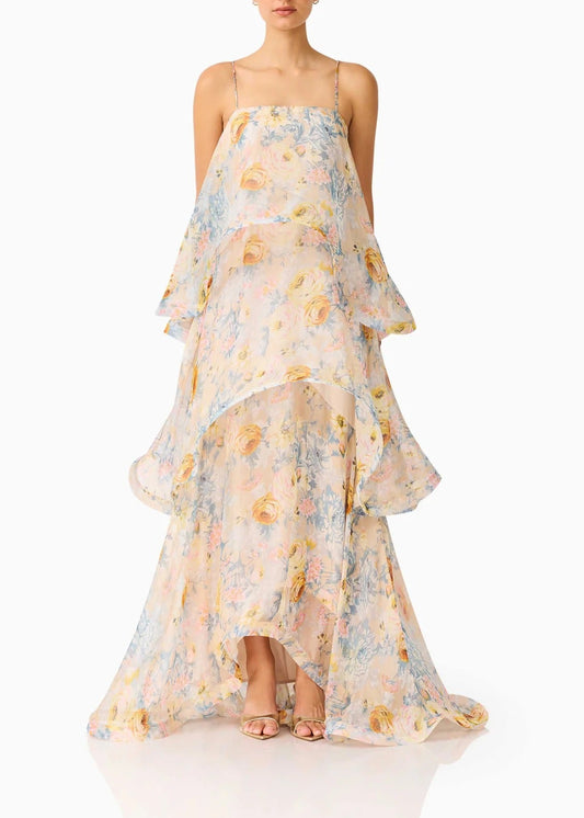 Hannie Floral Tiered Maxi Dress In Yellow