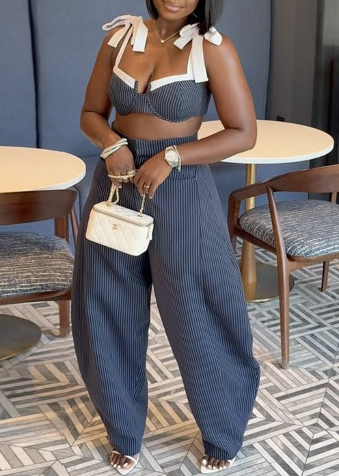 Kimberlina Crop Tie Up Stripe Pants Set