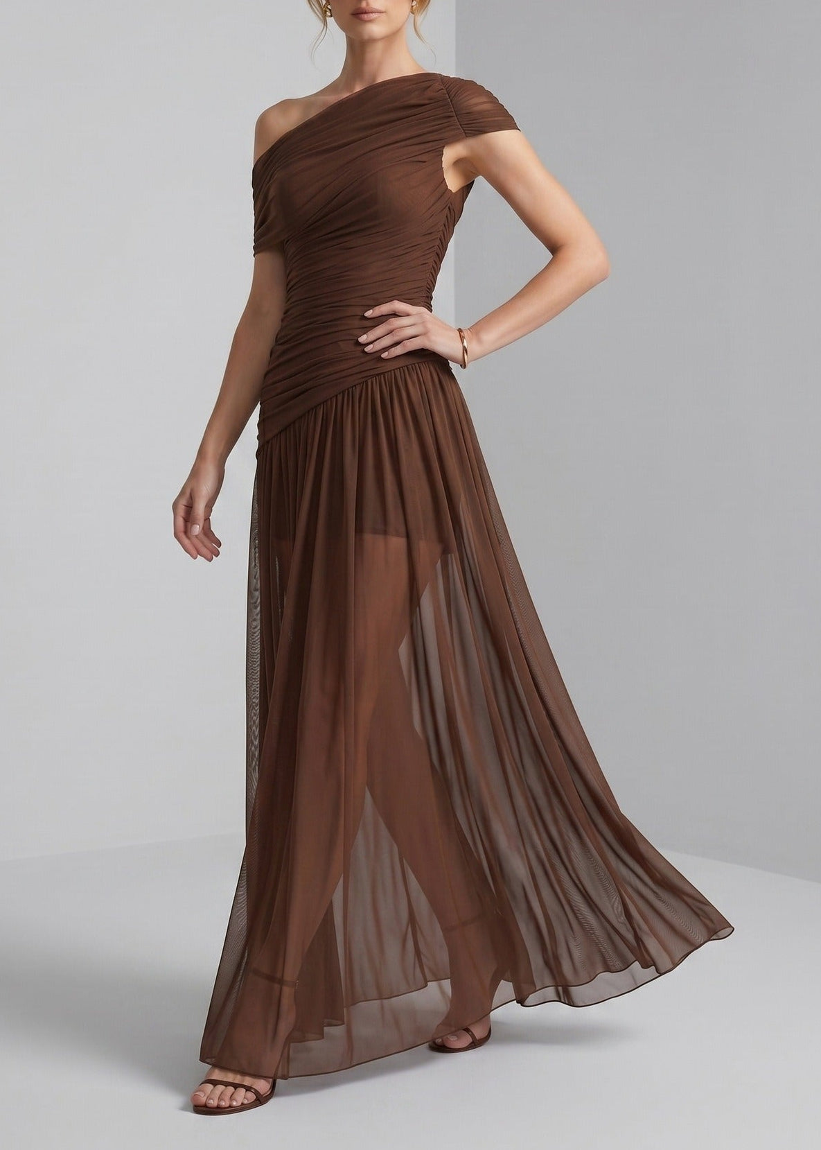 Ionelia One Shoulder Ruch Maxi Dress
