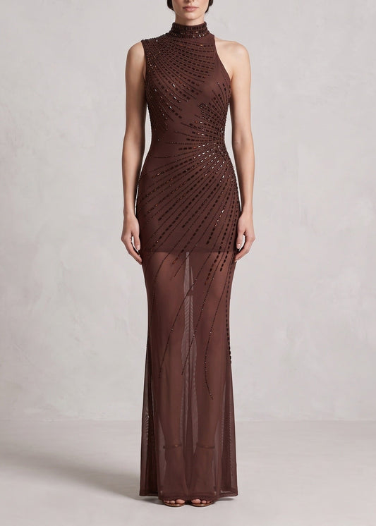 Keone High Neck Crystal Maxi Dress