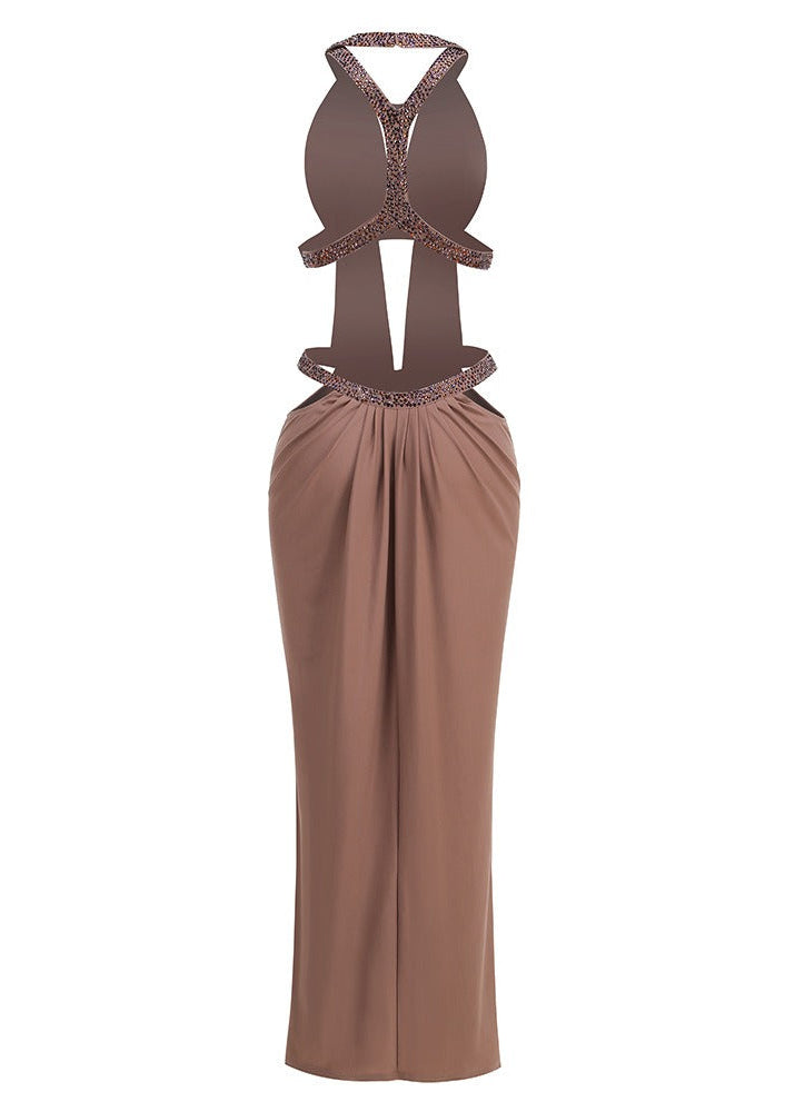 Jamaal Backless Cutout Rhinestone Maxi Dress