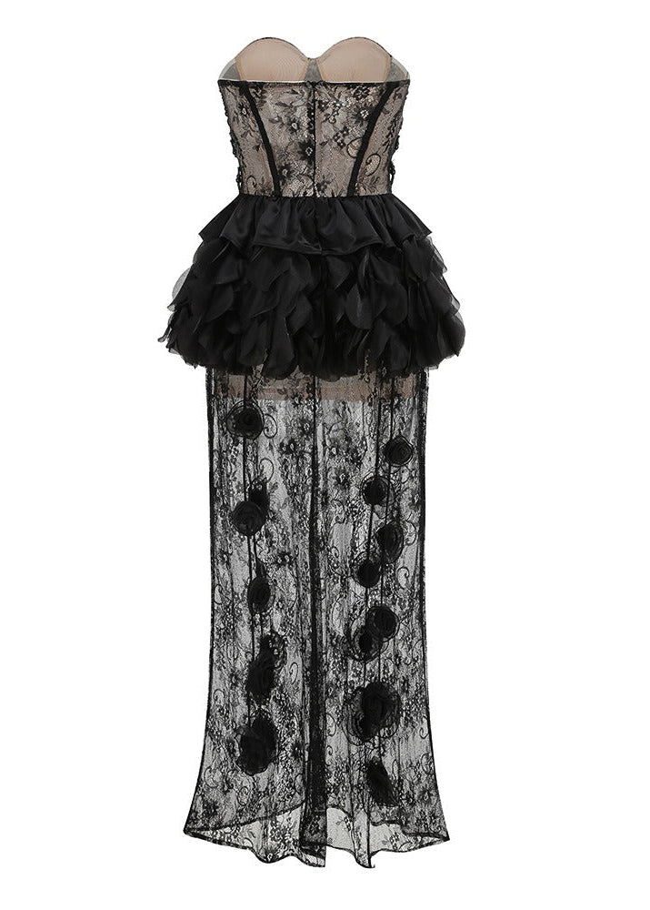 Kostya Strapless Lace Ruffle Maxi Dress
