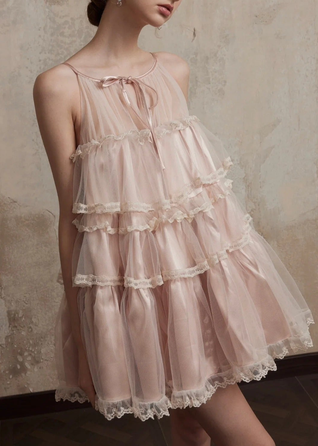Femme Sleeveless Mesh Puffy Mini Dress In Pink
