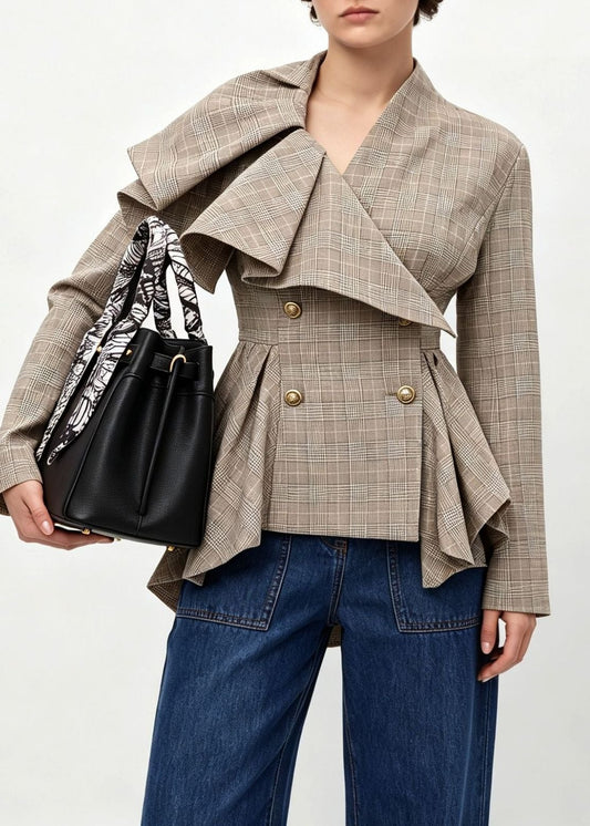 Krish Asymmetric Grid Ruffle Jacket
