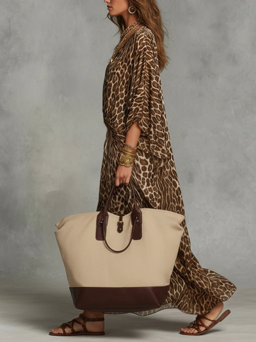 Intira V Neck Leopard Maxi Dress