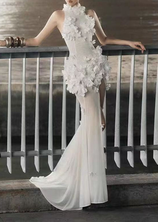 Fatih Flower High Split Mesh Maxi Dress