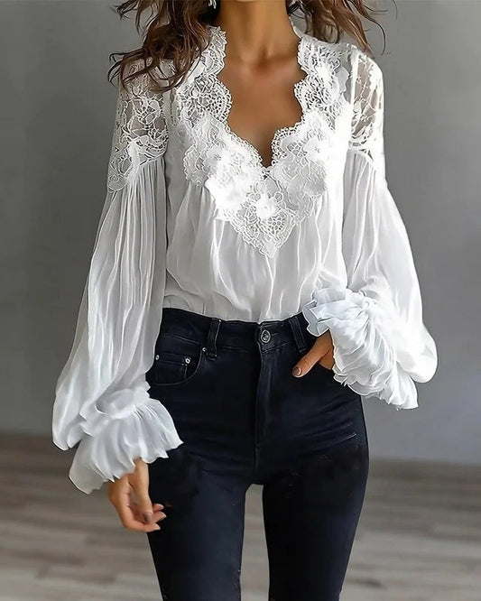 Francisco Balloon Sleeve Lace Ruch Top