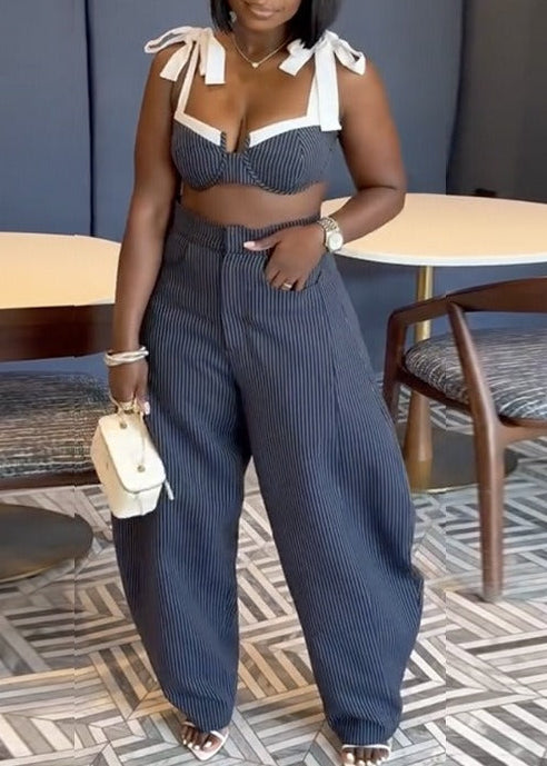 Kimberlina Crop Tie Up Stripe Pants Set