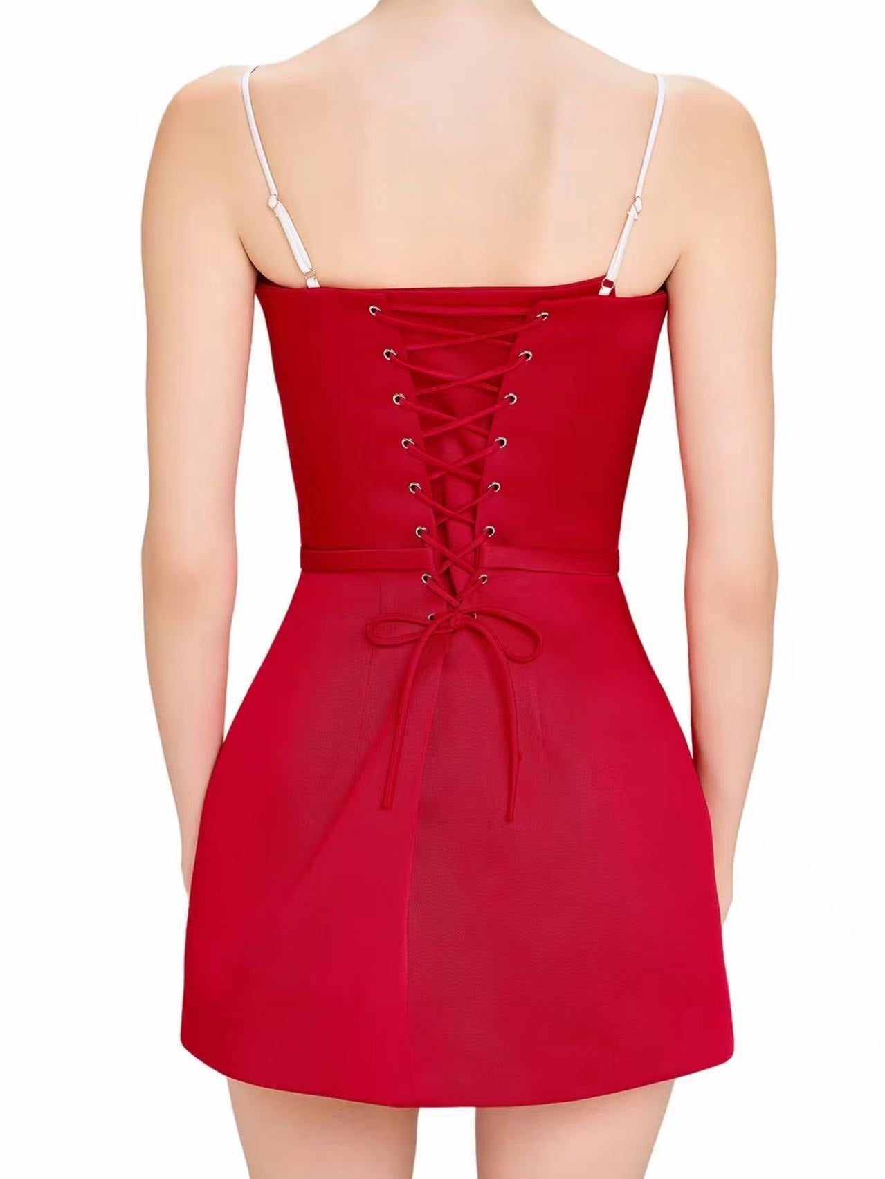 Giosetta Spaghetti Colorblock Mini Dress In Red