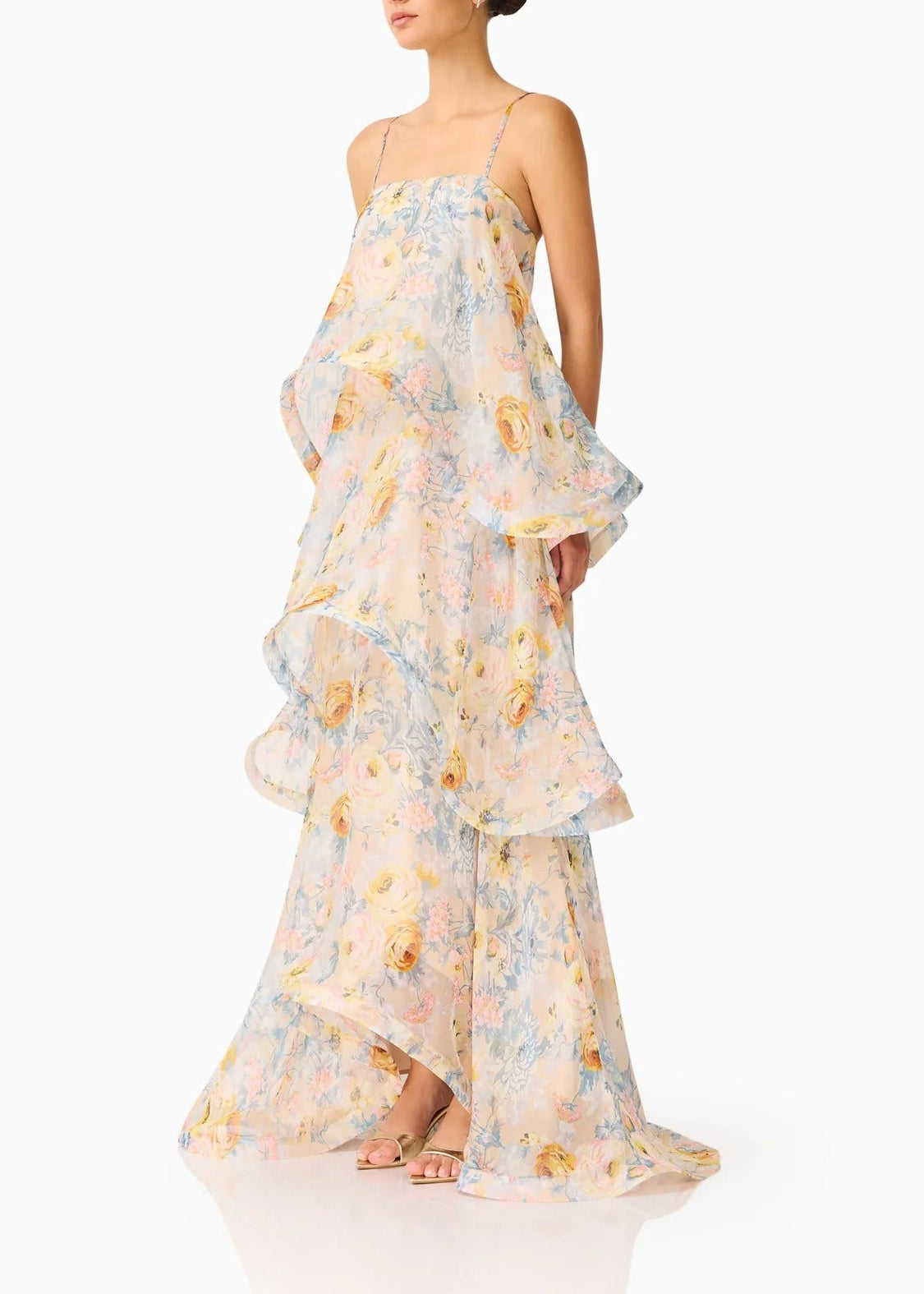 Hannie Floral Tiered Maxi Dress In Yellow