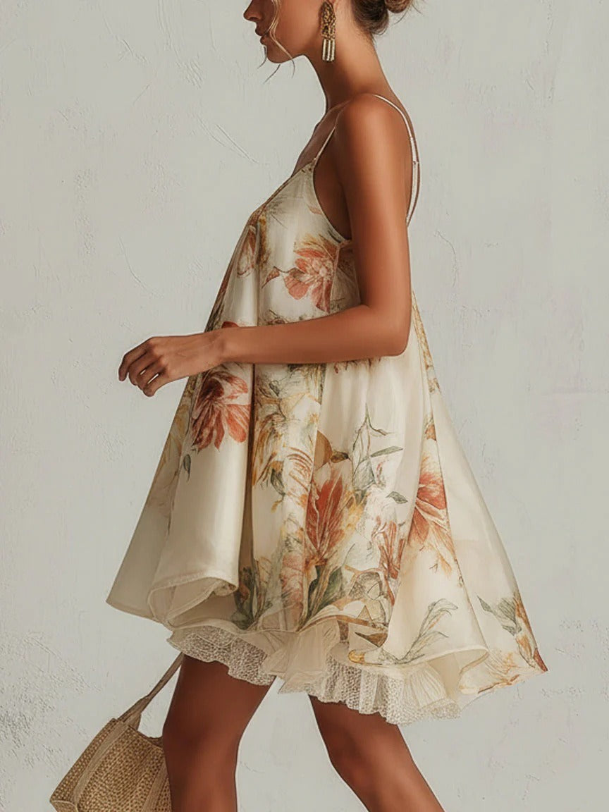 Kaybella Spaghetti Floral Puffy Mini Dress