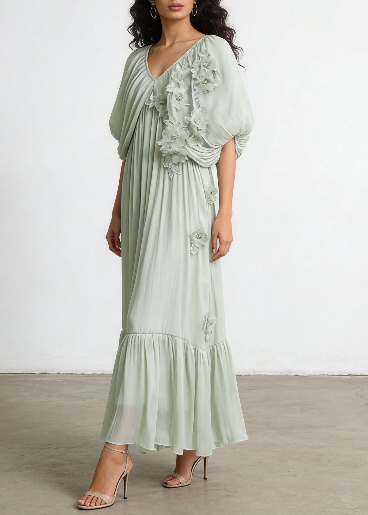 Iscah V Neck Draped Flower Maxi Dress