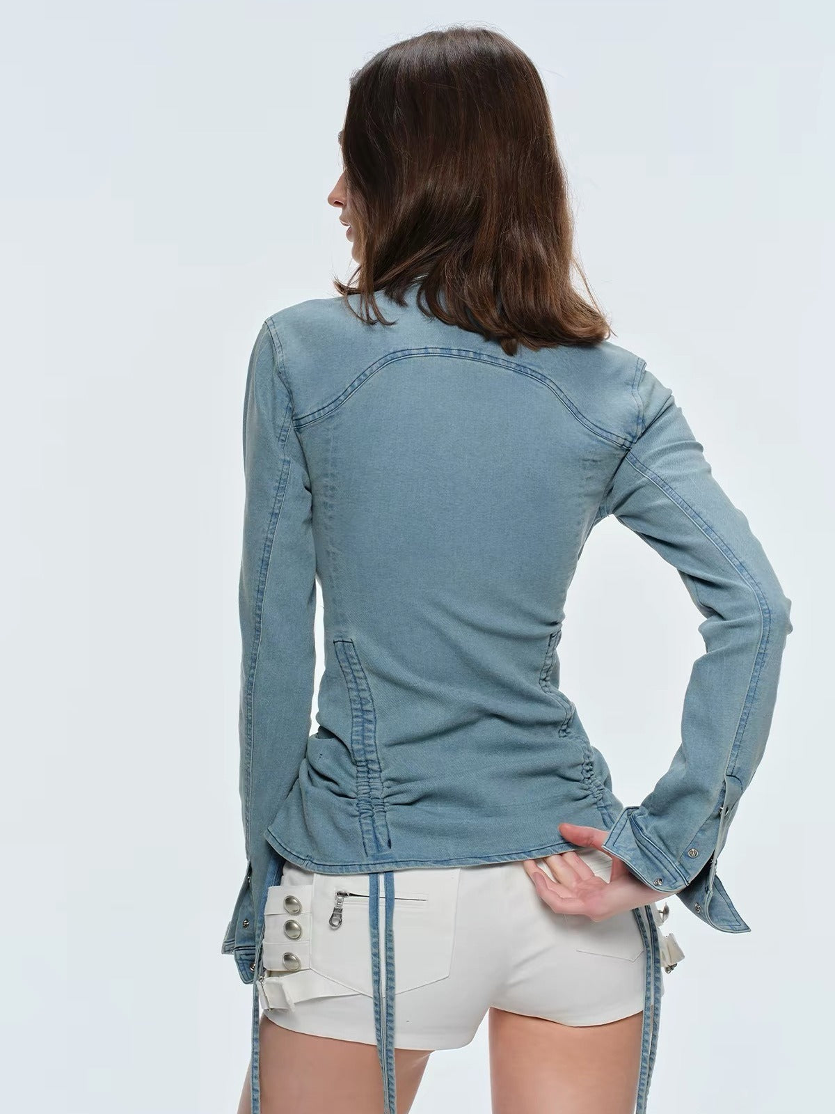 Maeva Long Sleeve Ruch Denim Jacket