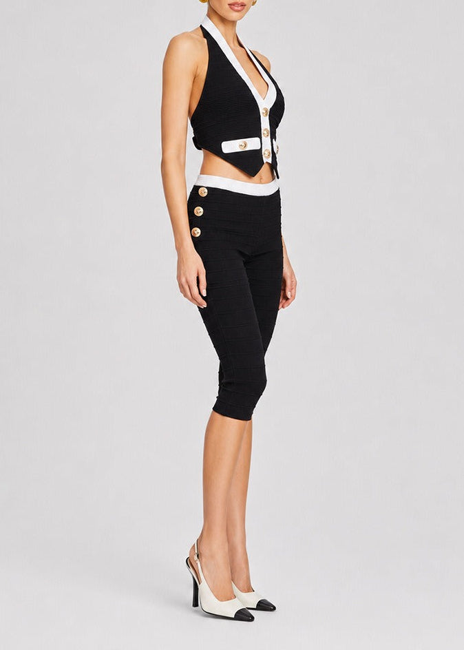 Keesa Halter Neck Button Capri Pants Set