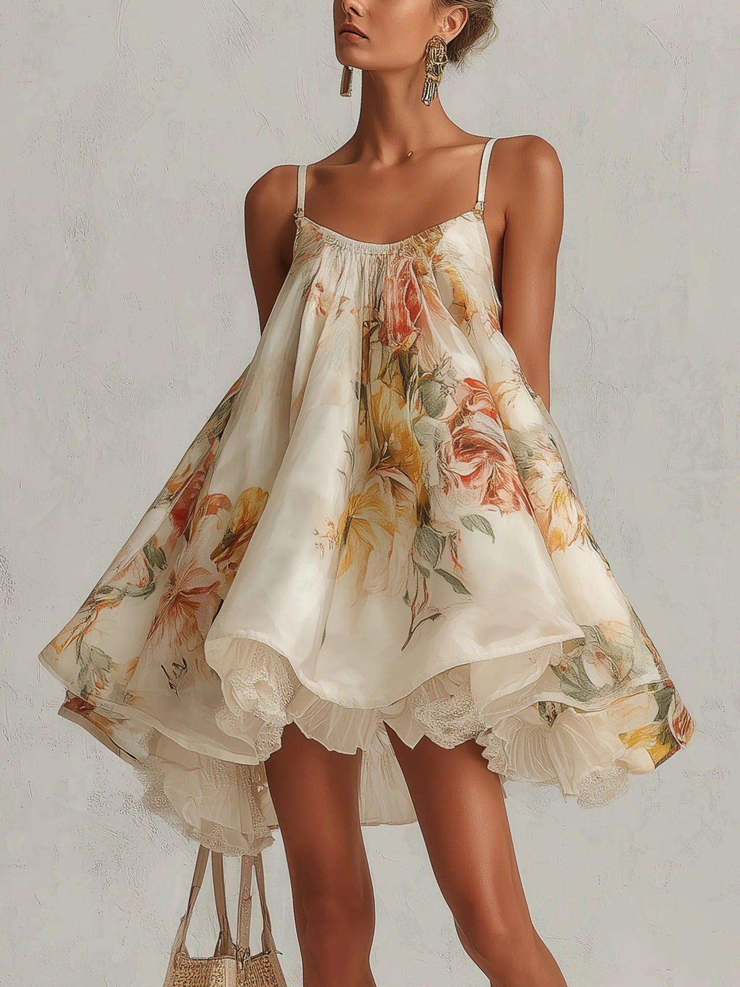 Kaybella Spaghetti Floral Puffy Mini Dress