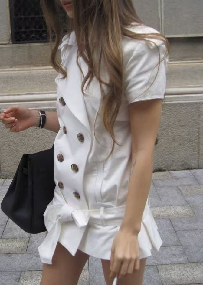 Henricus Double Breasted Trench Coat Mini Dress In White