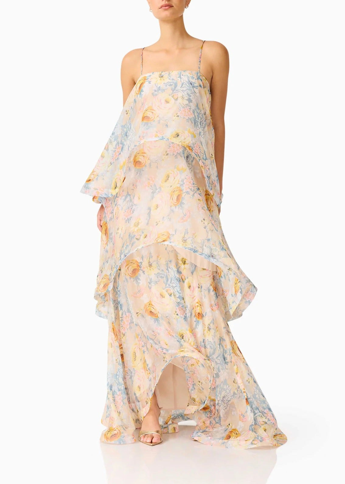 Hannie Floral Tiered Maxi Dress In Yellow