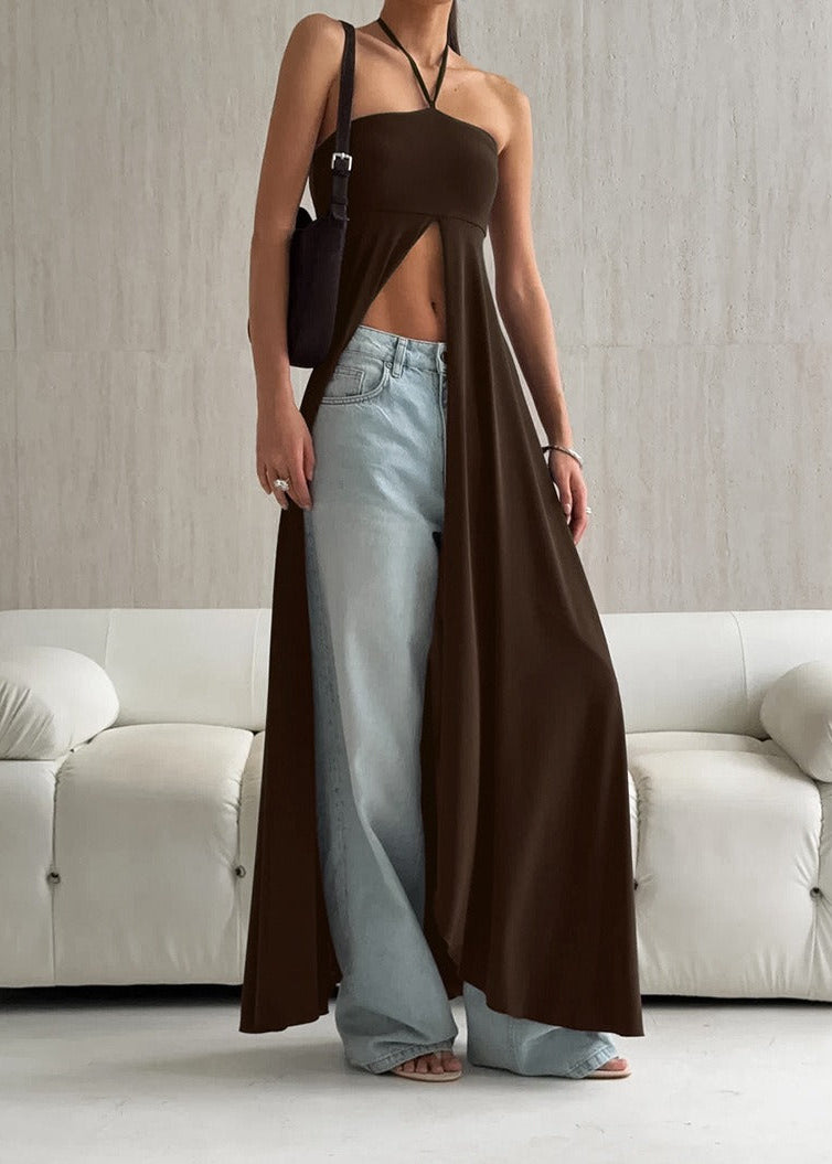 Esmanur Halter Neck Split Top