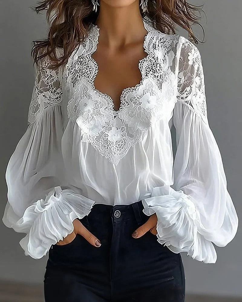 Francisco Balloon Sleeve Lace Ruch Top