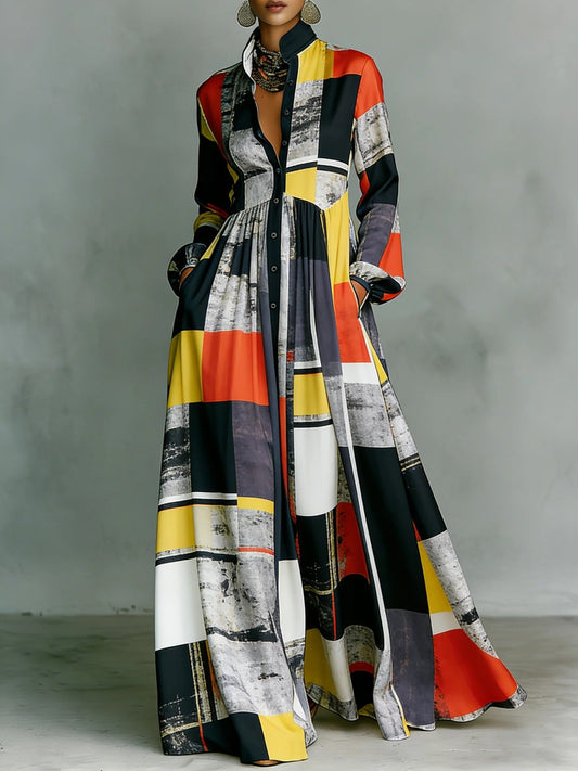 Ilary Plunge Ruch Geometric Maxi Dress In Black