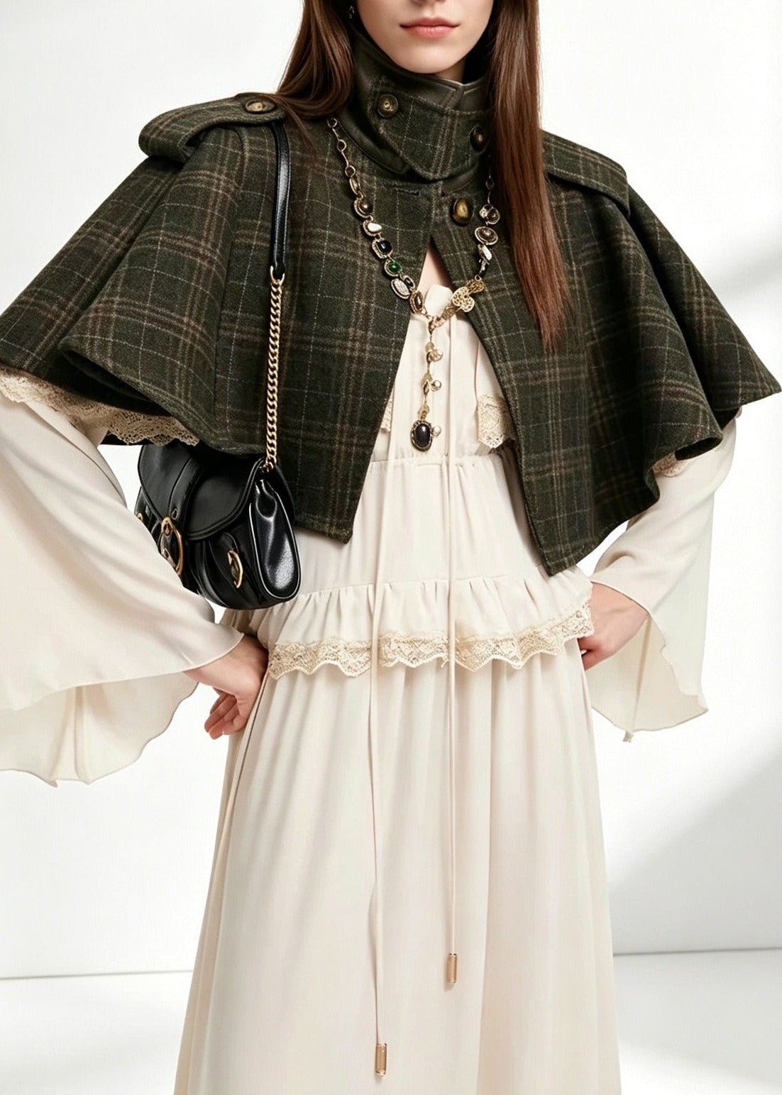 Kerouac High Neck Grid Shawl Jacket