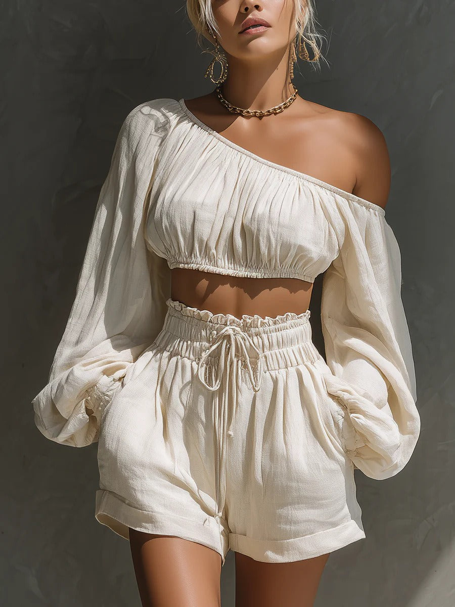 Karman One Shoulder Ruch Shorts Set