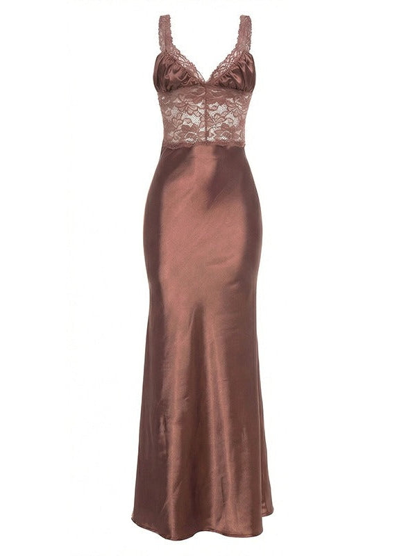Firouz Plunge Lace Satin Maxi Dress