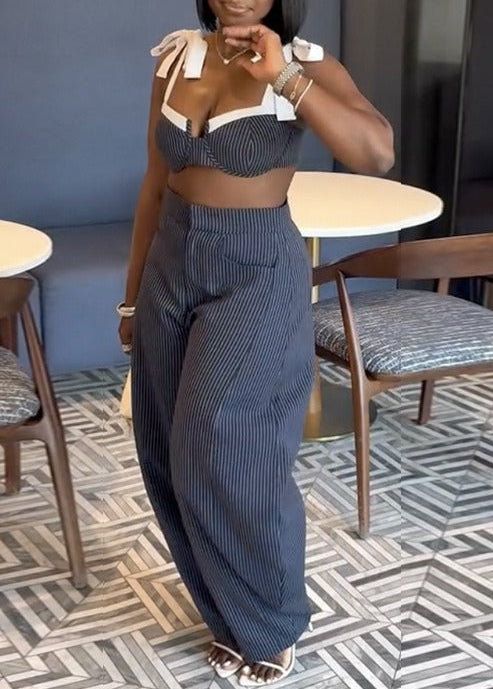 Kimberlina Crop Tie Up Stripe Pants Set