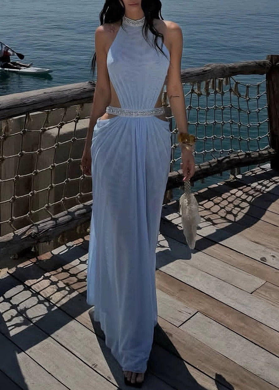 Irini Halter Neck Rhinestone Maxi Dress