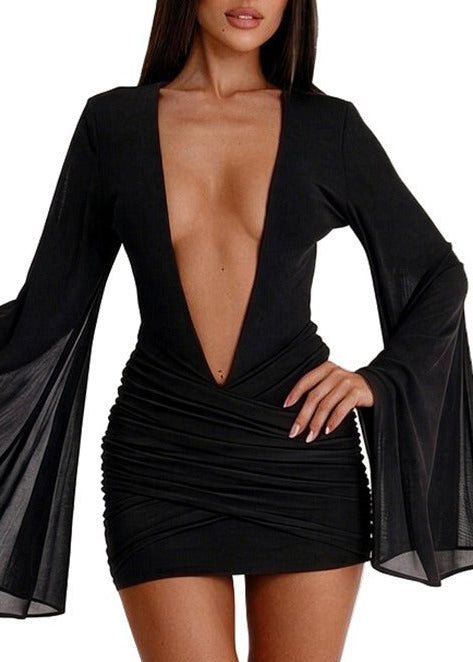 Kester Plunge Mesh Ruch Mini Dress