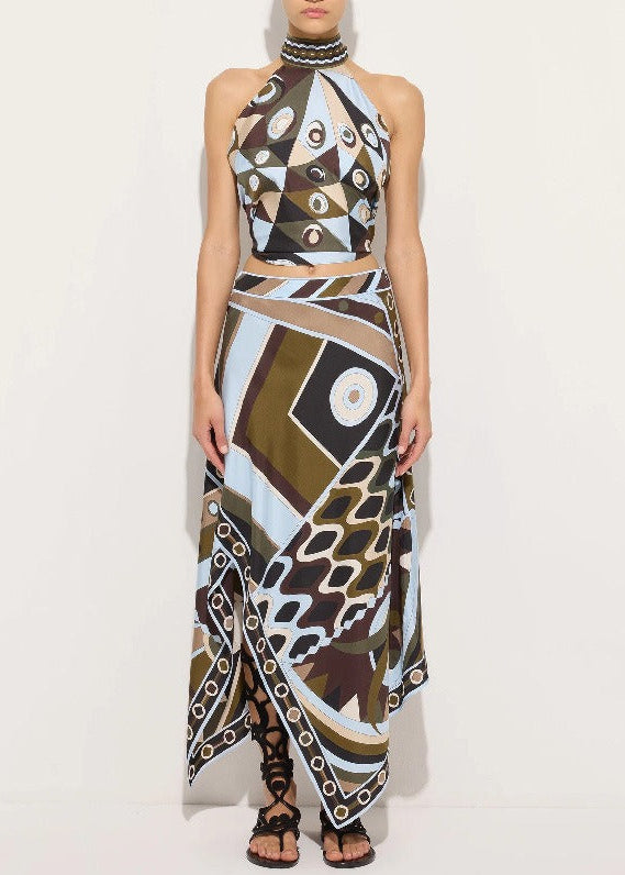 Hardy Cape Print Asymmetric Skirt Set