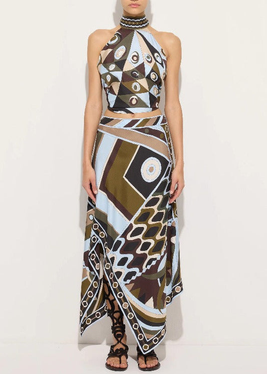 Hardy Cape Print Asymmetric Skirt Set