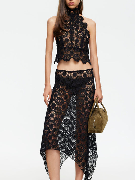 Kiernan Halter Neck Lace Skirt Set