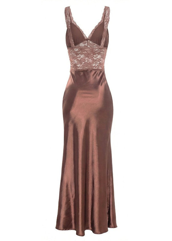 Firouz Plunge Lace Satin Maxi Dress