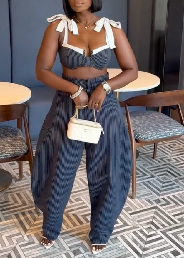 Kimberlina Crop Tie Up Stripe Pants Set