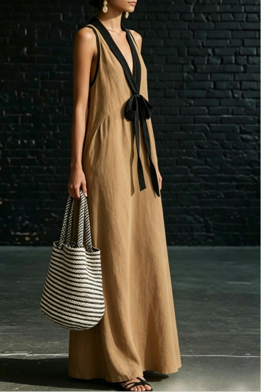 Imants Sleeveless Bow Maxi Dress In Khaki