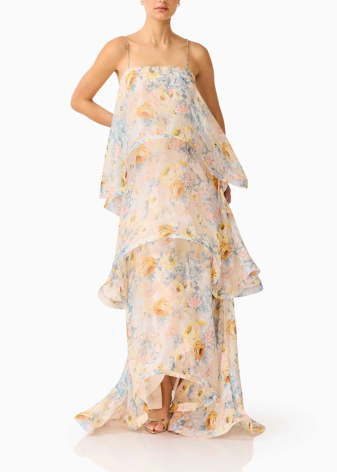 Hannie Floral Tiered Maxi Dress In Yellow