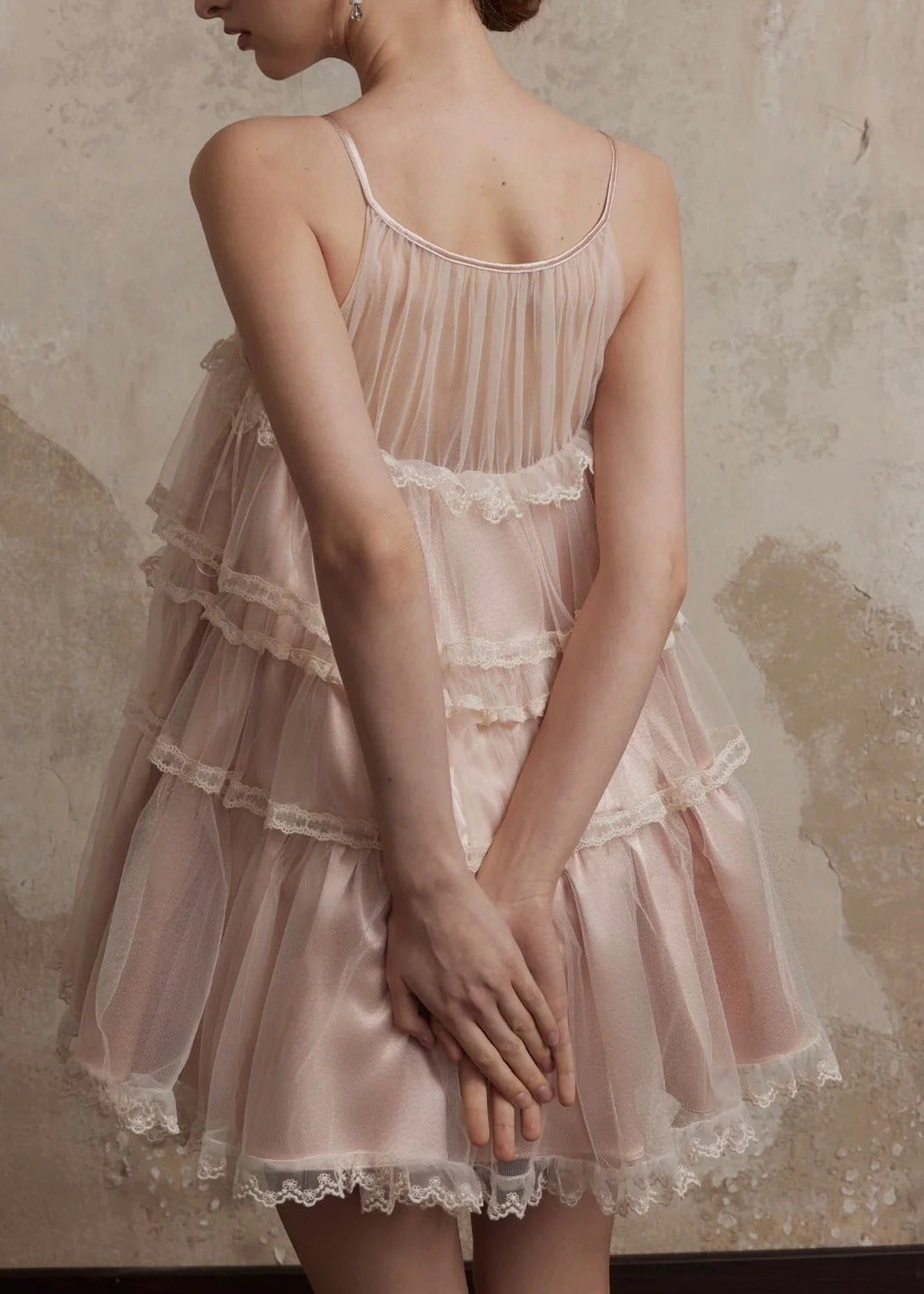 Femme Sleeveless Mesh Puffy Mini Dress In Pink