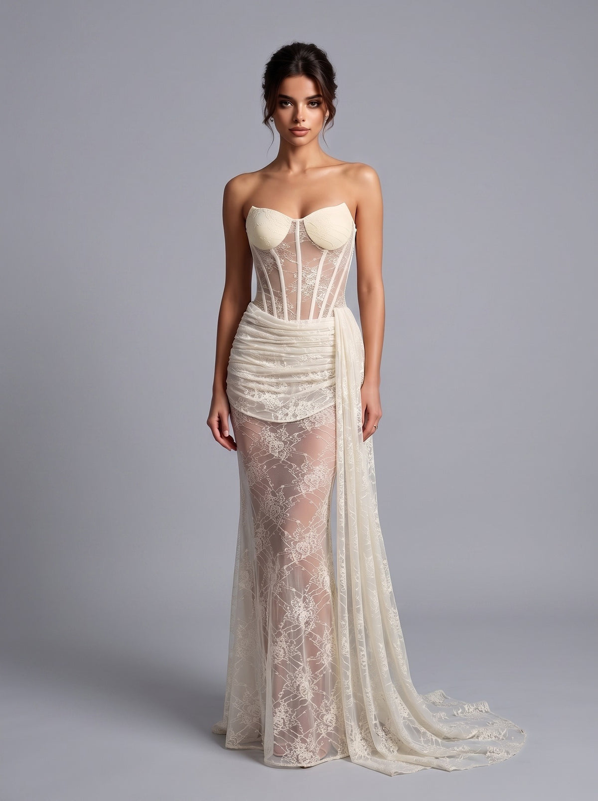 Kiri Strapless Lace Ruch Maxi Dress