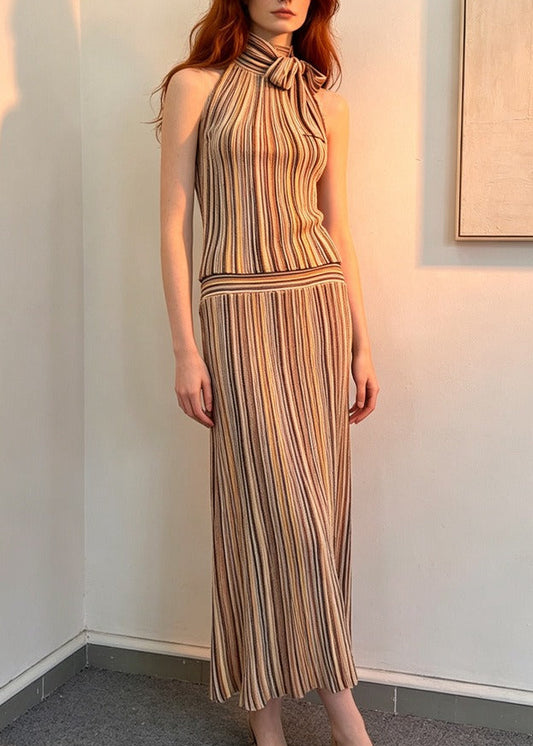 Izsak Sleeveless Glitter Skirt Set In Khaki