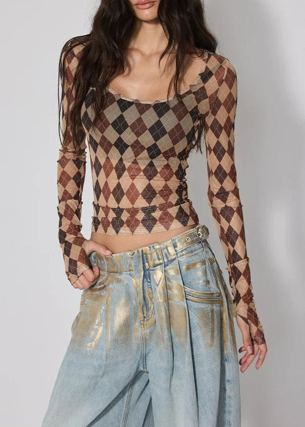 Koit Argyle Mesh Top