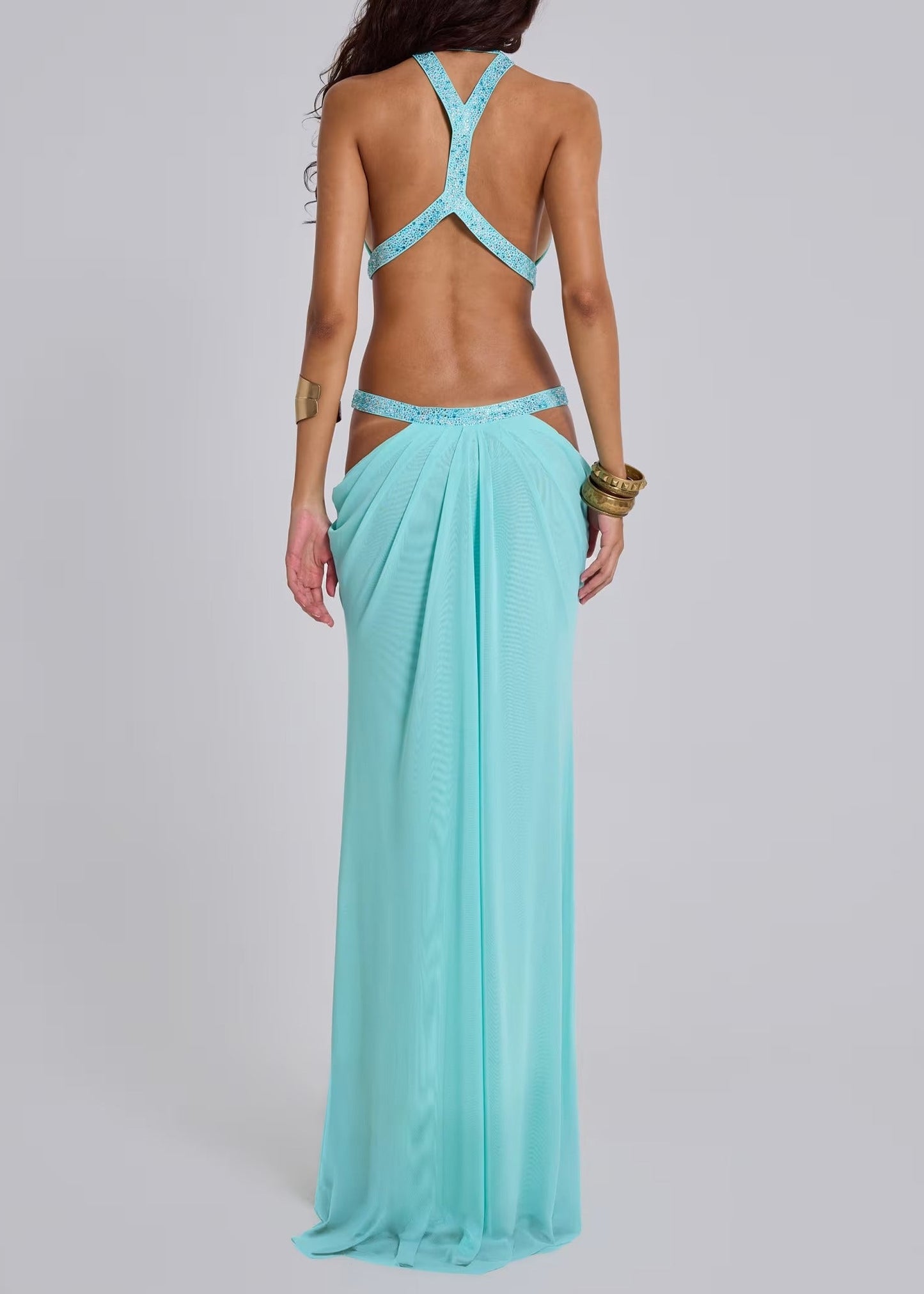 Jamaal Plunge Backless Cutout Maxi Dress