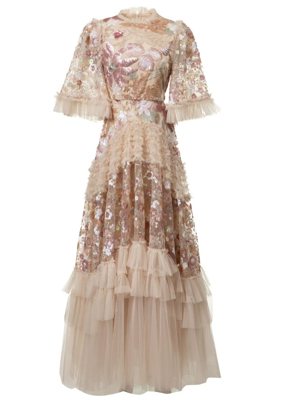 Kasim Embellished Sequin Ruffle Maxi Dress