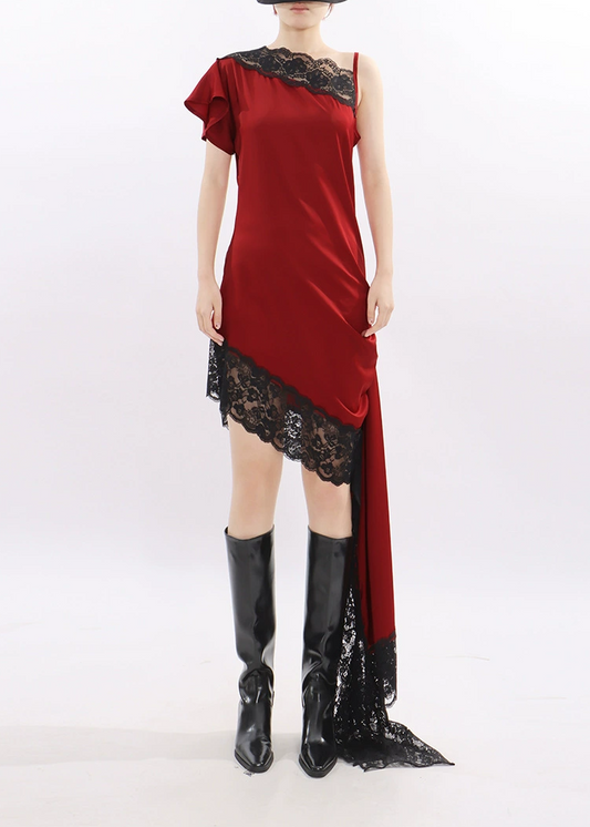 Fernao Asymmetric Lace Fringe Mini Dress