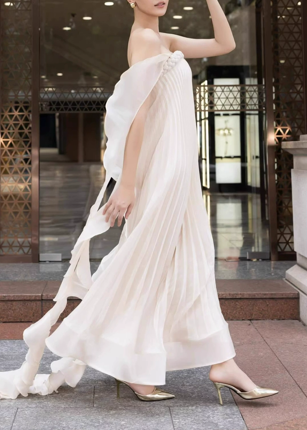 Felipe Strapless Ruch Fringe Maxi Dress