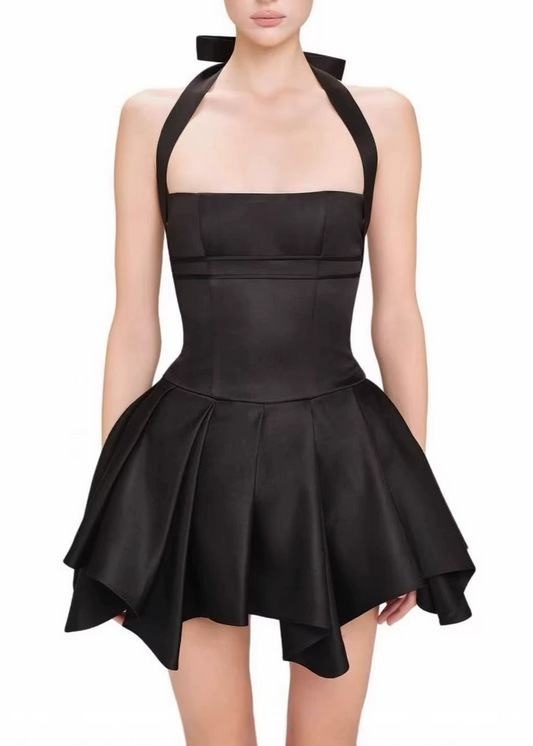Firmina Halter Neck Silky Mini Dress In Black