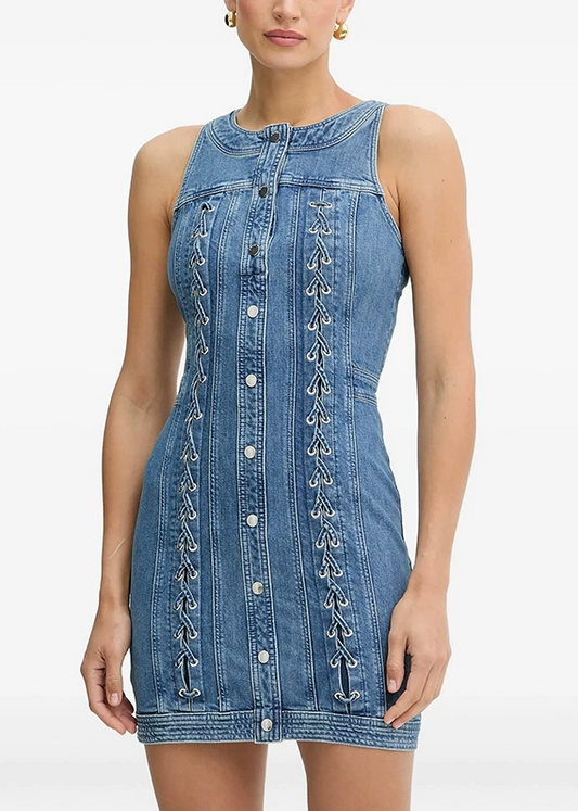 Fatuma Sleeveless Lace Up Denim Mini Dress