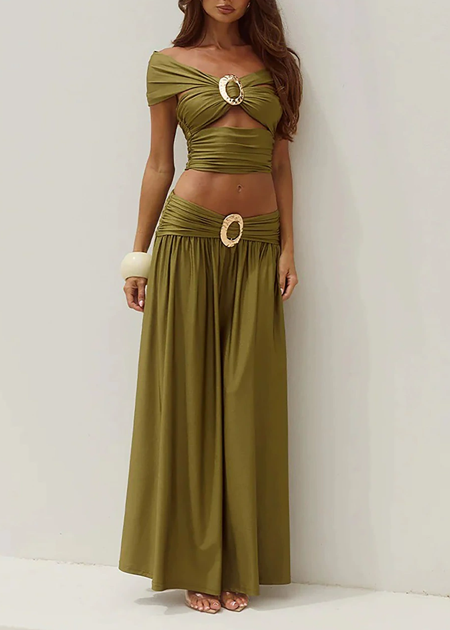 Ivaana Off Shoulder Cutout Skirt Set