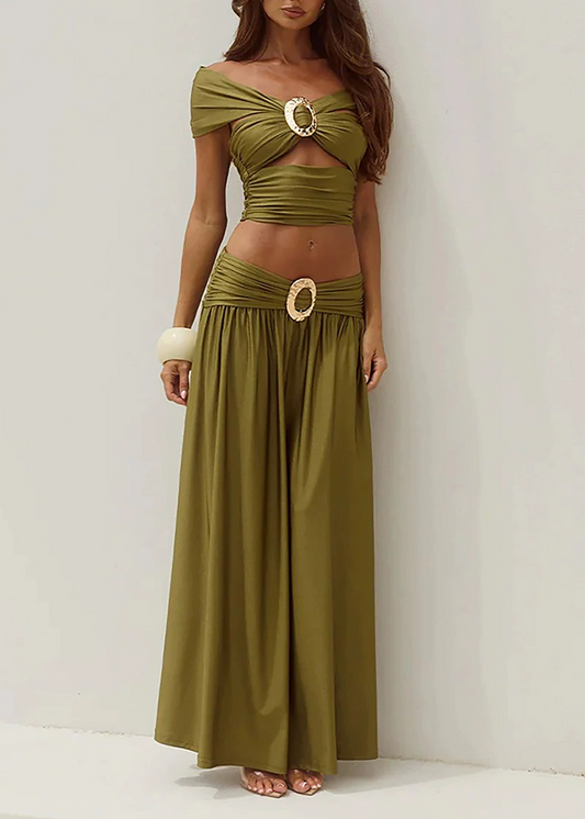 Ivaana Off Shoulder Cutout Skirt Set